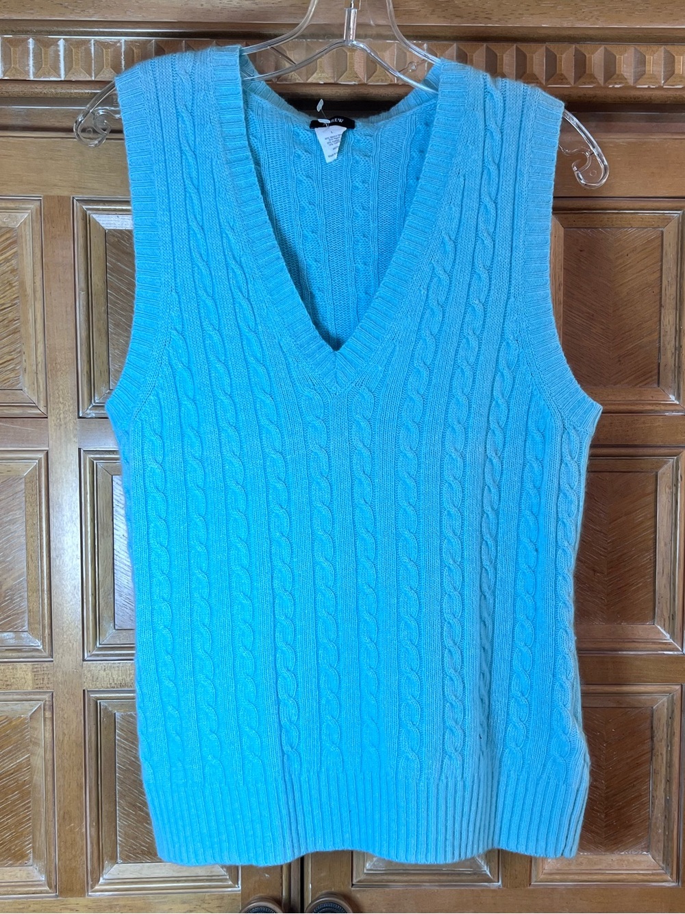 J.Crew Cable Knit Sweater Vest Large Aqua Blue Merino Wool Rabbit Hair Cashmere